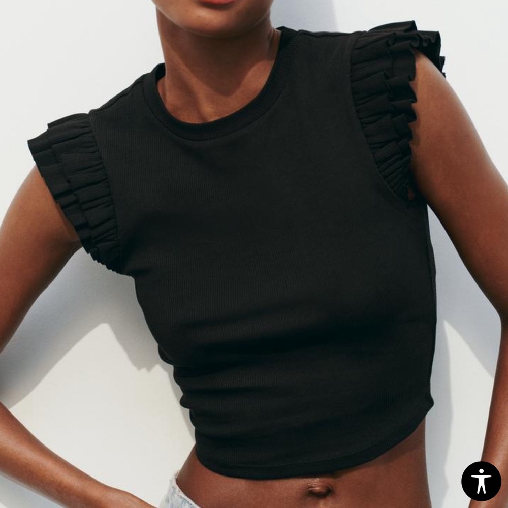 Zara ribbed ruffle sleeve cropped tank top
